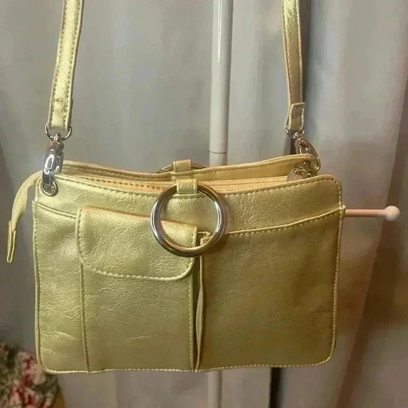 pouchee Handbags - Pouchee Gold Leather Organizer Crossbody Bag